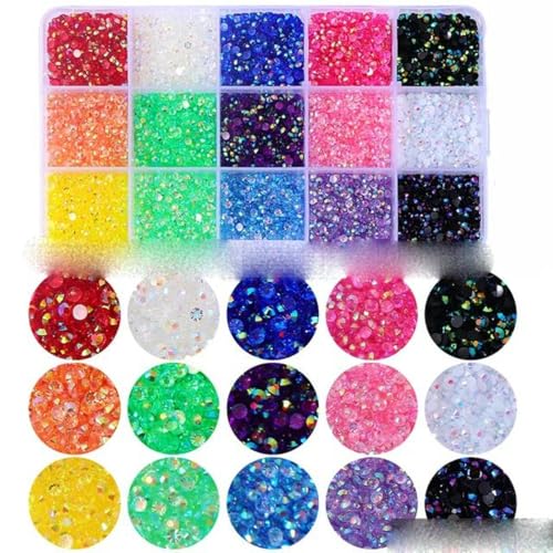 15000 Stück 3 mm AB Jelly Nagel-Strasssteine, Kunstharz, flache Rückseite, bunte Glitzer-Charms, Zubehör, DIY 3D-Nagelkunst-Dekorationen, Strass-Set4, 3 mm, 15000 Stück von KOPGBM