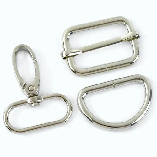 2/5 Sets 16–38 mm Metallringschnalle für Schlüsselanhänger, Taschengurt, drehbare Karabinerverschlüsse, Hundehalsband, dreiteilige Schiebehaken, DIY-Nähzubehör, 32 mm, 5 Sets, Silber von KOPGBM