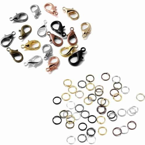 200-teiliges Ring- und 100-teiliges Verschluss-Set mit Karabinerverschluss, offene Biegeringe für Armband- und Halskettenverbinder, Schmuckherstellung, DIY-Set, Zubehör – Set in gemischten Farben – von KOPGBM