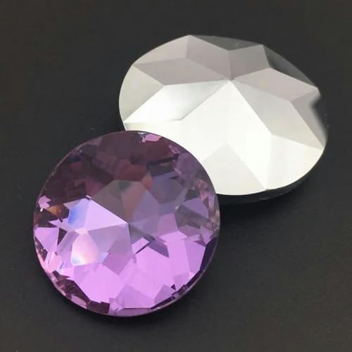 35 mm, supergroßer, runder Strassstein mit Pointback, Baoshihua-Glaskristall, ausgefallener Stein, spitze Rückseite, flache Oberseite, plattierte Farben, violett, 35 mm, 3 Stück von KOPGBM