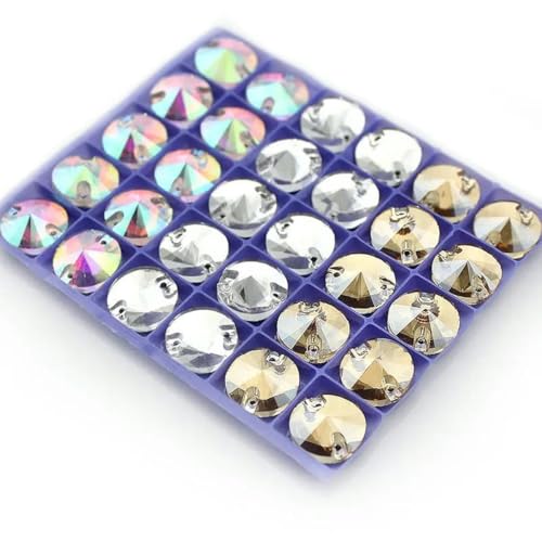 8–16 mm, rund, Kristall, AB-Farbe, Silberbasis, zum Aufnähen von Strasssteinen, Abstandsknöpfe für Kleidungsschmuck, 30–100 Stück, 14 mm, klar, 30 Stück von KOPGBM