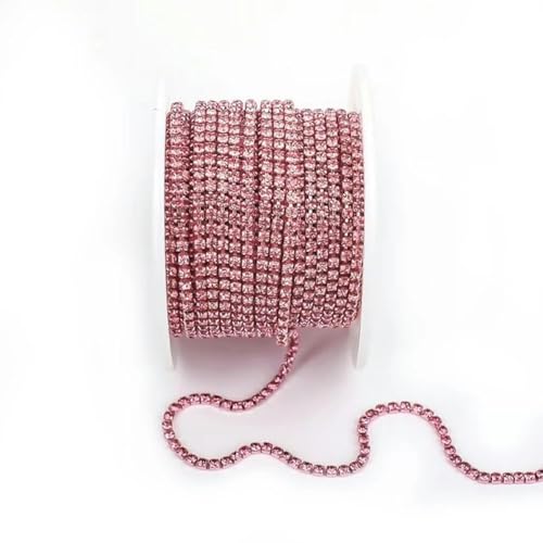 Bunte Strassketten, dichte, ausgefallene Kette, Bekleidungsnähen, Glas-Strass-Becherkette mit bunter Basis, Pink, SS6 (2 mm), 9,1 m von KOPGBM