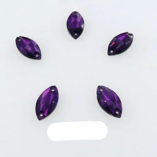 Flache Rückseite in Pferdeaugenform mit zwei Löchern, Kristall-Strassperlen, zum Aufnähen, für Kleider, Schuhe, Taschen, DIY-Besatz, 18 Amethyst, 5 x 10 mm, 50 Stück von KOPGBM