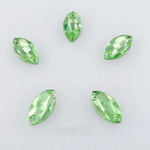 Flache Rückseite in Pferdeaugenform mit zwei Löchern, Kristall-Strassperlen, zum Aufnähen, für Kleider, Schuhe, Taschen, DIY-Besatz – 10 Peridot – 7 x 15 mm, 20 Stück von KOPGBM