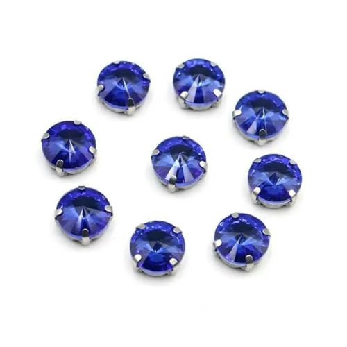 Glas-Strasssteine, rund, Diamantform, mit Kralle, zum Aufnähen, Strass-Metallschnalle, Kristallsteinperlen für Kleidung, Blau, 10 mm, 20 Stk. von KOPGBM