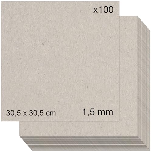 Grauer Karton (1,5 mm) für Bastelarbeiten, Buchbinden, Karton und Scrapbooking (100, 1,5 mm - 12 Zoll x 12 Zoll) von KORA projects