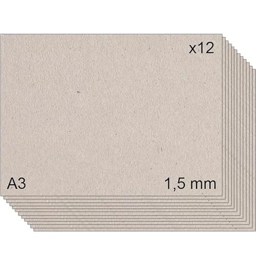 Grauer Karton (1,5 mm) für Bastelarbeiten, Buchbinden, Karton und Scrapbooking (12, 1,5 mm - A3) von KORA projects