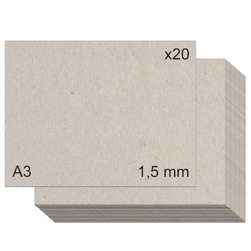 Grauer Karton (1,5 mm) für Bastelarbeiten, Buchbinden, Karton und Scrapbooking (20, 1,5 mm - A3) von KORA projects