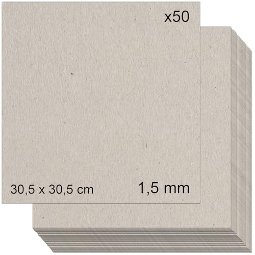 Grauer Karton (1,5 mm) für Bastelarbeiten, Buchbinden, Karton und Scrapbooking (50, 1,5 mm - 12 Zoll x 12 Zoll) von KORA projects