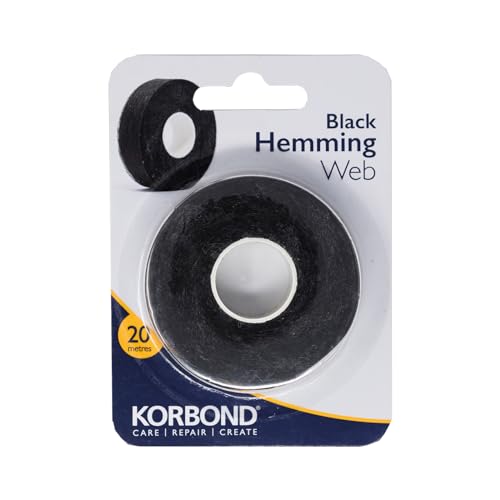 KORBOND Saumband, 20 m x 2 cm, zum Aufbügeln, kein Nähen erforderlich, Schwarz von KORBOND