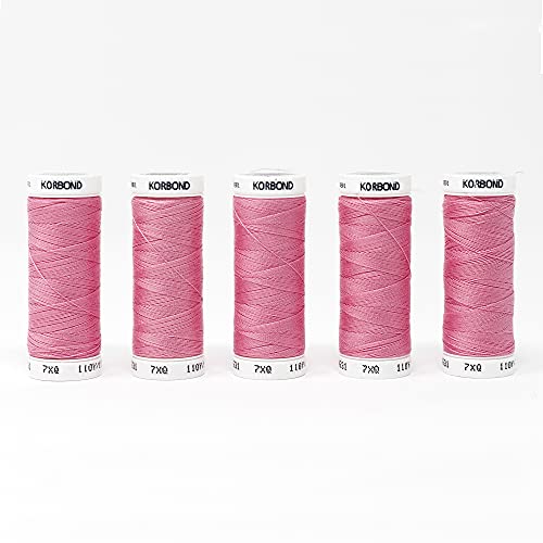 Korbond 500 m Baby Polyester 5 x 100 m Rollen Bay Pink Garn für Handnähmaschinen – kein Einlaufen – ideal für Flicken, Schneidern, Quilten, Basteln, Reparaturen und Verzierungen von KORBOND