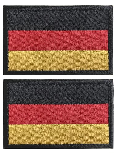 2 Pcs Klett Patch Deutschland Flagge Abzeichen, Europa Flaggen Emblem Bestickter Aufnäher Militär für Hüte, Taschen, Jacken, Jeans, Westen, Mützen, Rucksäcken (Deutschland) von KOSSJAA