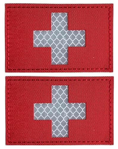 2 St. IR Infrarot Reflektierende klett Patches Militär Bestickter Aufnäher Taktisch Medic Kreuz Rotes für Rucksäcke, Medizinische Taschen, Erste-Hilfe-Kits, Outdoor-Abenteuer-Kits (rot 2 pcs) von KOSSJAA