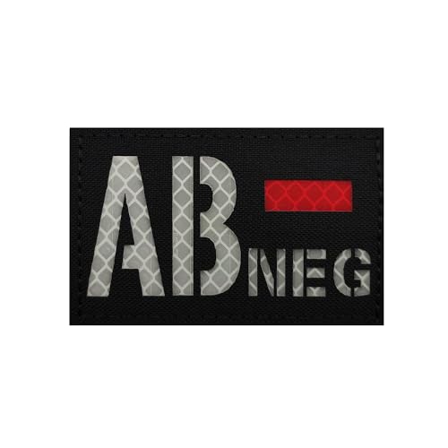 Klett Patches Blutgruppe IR Infrarot Reflektierende Patches Militär Bestickter Aufnäher Taktisch Abzeichen für Rucksäcke, Taschen, Jacke, Jeans (AB -) von KOSSJAA