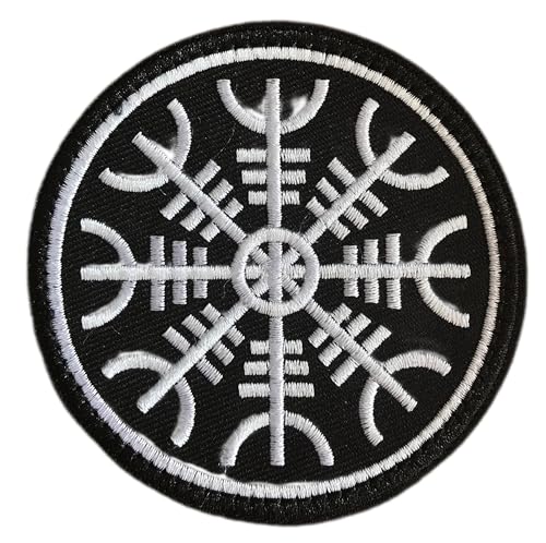 Patches klett viking 3pcs set, Wikinger Aufnäher, Aufbügler bestickt Wikinger-Gott Oding Klettverschluss für Rucksäcke, Hut, Jacke, Taschen, Jeans, Westen (Aegishjalmur 1 pcs) von KOSSJAA