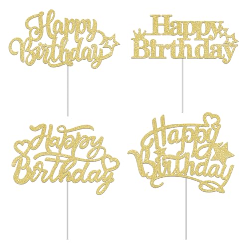 KOSTOO 20 Stück Happy Birthday Kuchenaufsätze, Glitzer-Geburtstagstortenaufsatz, Cupcake-Topper, Kuchendekorationen, einseitiger Glitzer mit umweltfreundlichem Papierstab (Gold) von KOSTOO