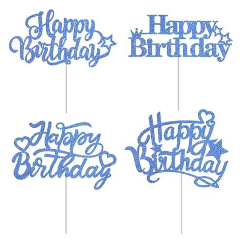 KOSTOO 20 Stück Happy Birthday Tortenaufsätze, glitzernde Geburtstagstortenaufsatz, Cupcake-Topper, Kuchendekorationen, einseitiger Glitzer mit umweltfreundlichem Papierstab (Saphirblau) von KOSTOO