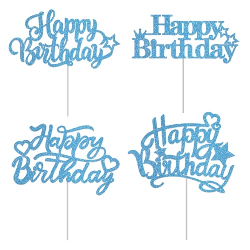 KOSTOO 20 Stück Happy Birthday Tortenaufsätze, glitzernde Geburtstagstortenaufsatz, Cupcake-Topper, Kuchendekorationen, einseitiger Glitzer mit umweltfreundlichem Papierstab (Seeblau) von KOSTOO