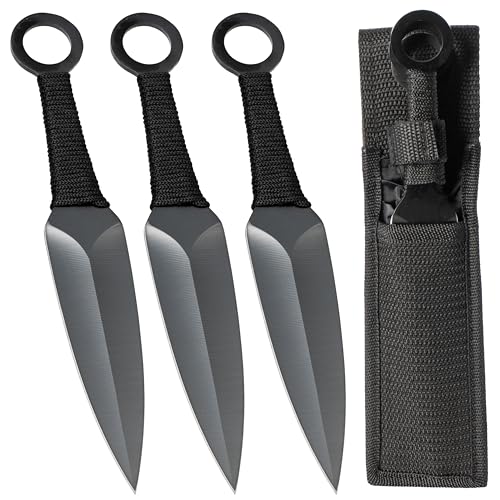 KOSxBO® 3 Expendables Wurfmesser Kunai 22,6 cm - Throwing Knife - schnelles Werfen Messer schwarz Edelstahl - Trainingsmesser - Gürtelmesser - Wurfnadeln Set inklusive Etui von KOSxBO