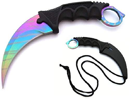 KOSxBO® CSGO Knife - Karambit Messer Rainbow 19 cm - Tactical Hunter Knive Indian Rainbow Edition - Counter Strike Global Offensive Skin - Flip Flop Neck Knife von KOSxBO