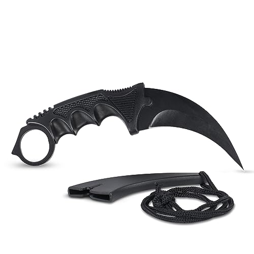 KOSxBO® CSGO Knife - Karambit Messer schwarz 19 cm - Tactical Hunter Knife Black Devil Editon - Counter Strike Global Offensive Skin - schwarzes Neck Knife von KOSxBO