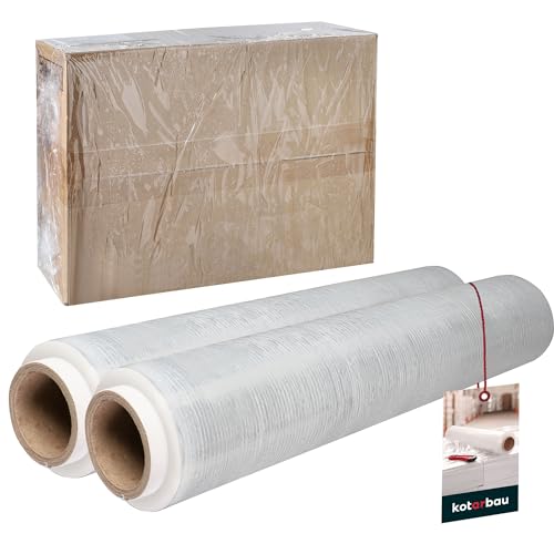 KOTARBAU® 2 Rollen Wickelfolie Stretchfolie 1,5 kg | L: 285 m B: 50 cm | Strechfolienrolle Transparent Stretchfolie Folie Verpackungsfolie transparent Umzugsfolie für Möbel Packfolien Stretch Film von KOTARBAU