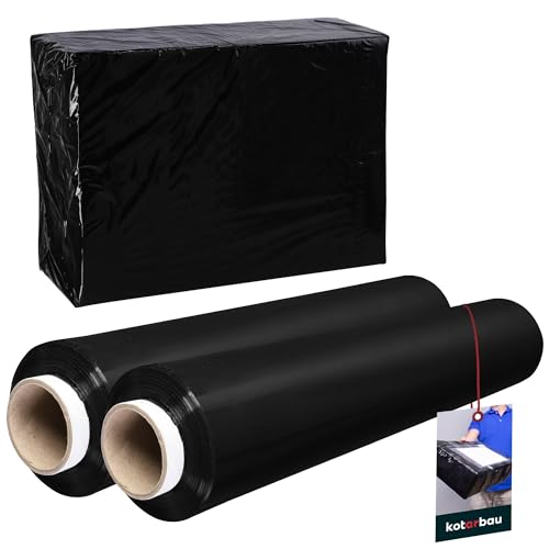 KOTARBAU® 2 Rollen Wickelfolie Stretchfolie 2,6 kg | L 350 m B 50 cm | Strechfolienrolle Schwarz Stretchfolie Folie Verpackungsfolie Umzugsfolie für Möbel Packfolien Stretch Film von KOTARBAU