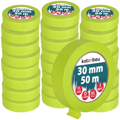 KOTARBAU® 24er Set Neon Malerkrepp 50 m Kreppband 30mm Malerband Abklebeband Maler Klebeband Maler Zubehör Fluoreszierendes Grün Kreppapier Malerbedarf von KOTARBAU