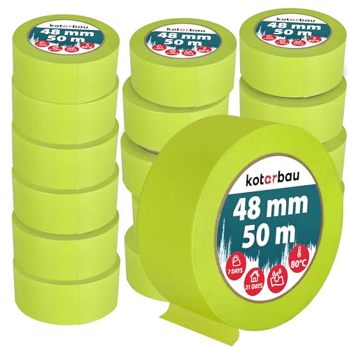 KOTARBAU® 24er Set Neon Malerkrepp 50 m Kreppband 48mm Malerband Abklebeband Maler Klebeband Maler Zubehör Fluoreszierendes Grün Kreppapier Malerbedarf von KOTARBAU