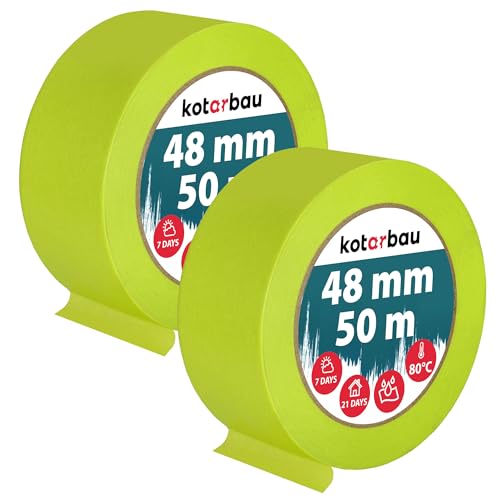 KOTARBAU® 2er Set Neon Malerkrepp 50 m Kreppband 48mm Malerband Abklebeband Maler Klebeband Maler Zubehör Fluoreszierendes Grün Kreppapier Malerbedarf von KOTARBAU