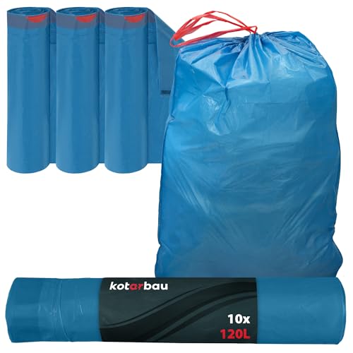 KOTARBAU® 3er Müllbeutel 120L mit Zugband Blau Müllsäcke Müllbeutel reißfest Mülltüte Abfallsäcke Hausmüllsack Müllsäcke mit Zugband Müllbeutel blau von KOTARBAU