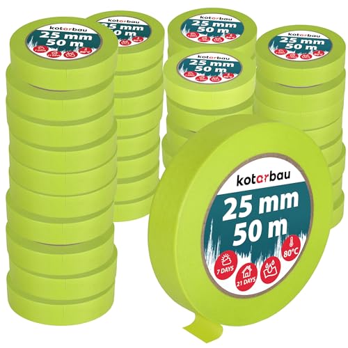 KOTARBAU® 48er Set Neon Malerkrepp 50 m Kreppband 25mm Malerband Abklebeband Maler Klebeband Maler Zubehör Fluoreszierendes Grün Kreppapier Malerbedarf von KOTARBAU