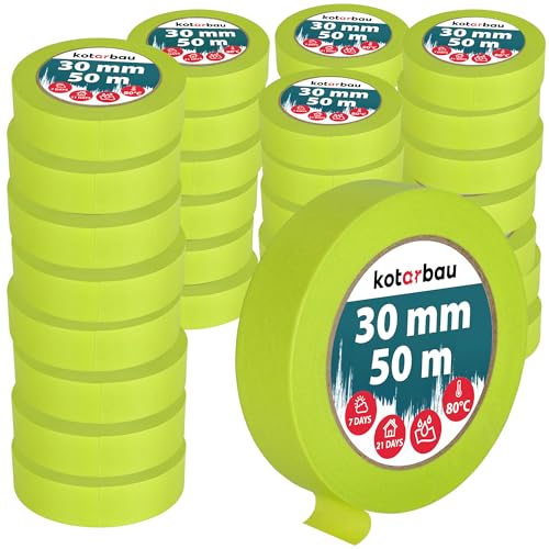 KOTARBAU® 48er Set Neon Malerkrepp 50 m Kreppband 30mm Malerband Abklebeband Maler Klebeband Maler Zubehör Fluoreszierendes Grün Kreppapier Malerbedarf von KOTARBAU