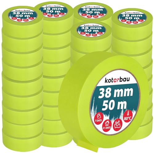 KOTARBAU® 48er Set Neon Malerkrepp 50 m Kreppband 38mm Malerband Abklebeband Maler Klebeband Maler Zubehör Fluoreszierendes Grün Kreppapier Malerbedarf von KOTARBAU