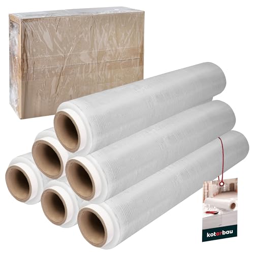 KOTARBAU® 6 Rollen Wickelfolie Stretchfolie 1,5 kg | L: 285 m B: 50 cm | Strechfolienrolle Transparent Stretchfolie Folie Verpackungsfolie transparent Umzugsfolie für Möbel Packfolien Stretch Film von KOTARBAU