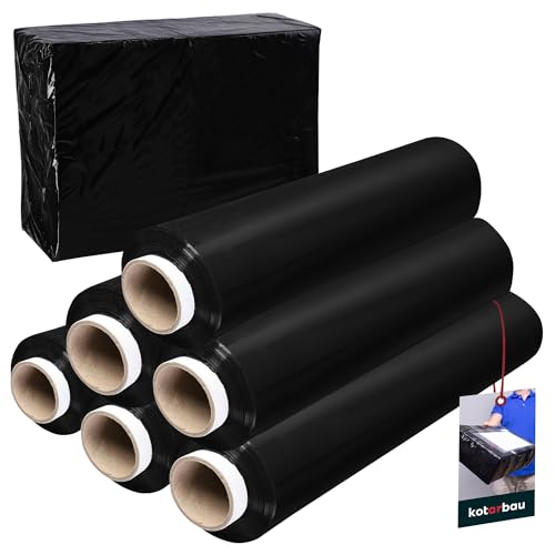 KOTARBAU® 6 Rollen Wickelfolie Stretchfolie 2,6 kg | L 350 m B 50 cm | Strechfolienrolle Schwarz Stretchfolie Folie Verpackungsfolie Umzugsfolie für Möbel Packfolien Stretch Film von KOTARBAU