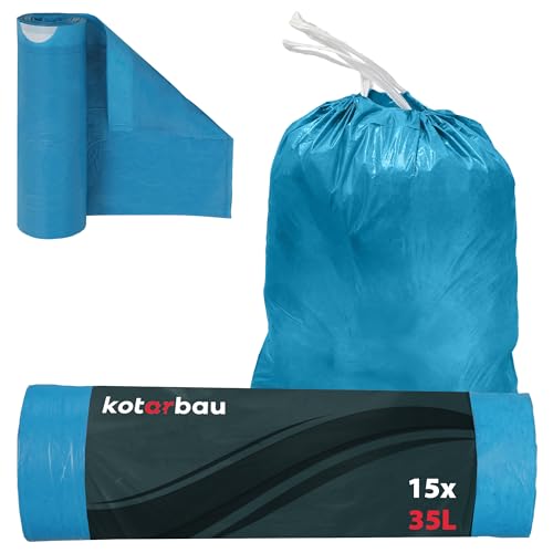 KOTARBAU® Müllbeutel 35L mit Zugband Blau Müllsäcke Müllbeutel reißfest Mülltüte Abfallsäcke Hausmüllsack Müllsäcke mit Zugband Müllbeutel blau von KOTARBAU