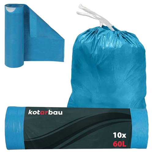 KOTARBAU® Müllbeutel 60L mit Zugband Blau Müllsäcke Müllbeutel reißfest Mülltüte Abfallsäcke Hausmüllsack Müllsäcke mit Zugband Müllbeutel blau von KOTARBAU