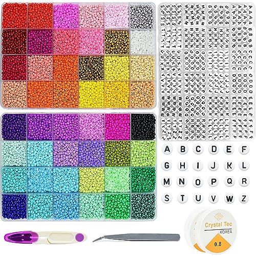 Freundschaftsarmbänder-Set, 48 Farben, 3 mm, Glasperlen für Armbänder, Buchstabenperlen, zum Basteln, für Armbänder, Halsketten, Ringe, Taillenperlen, Set, 23.000 + Stück von KOTHER