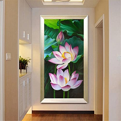 5D Diamond Painting Set Lotusblumen 40x110cm/16x44inch DIY Diamant Painting Bilder Zubehör für Erwachsene Kinder Anfänger Wand Dekorationen Wohnzimmer Schlafzimmer Büro Bar, von KOUBE