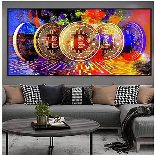 KOUBE DIY 5D Diamant Malerei Kit Abstraktes Bitcoin 40x110cm/16x44inch Diamond Painting Full Groß Kristall Strass Stickerei Kreuzstich Arts Craft Gemälde Malen nach Zahlen für Wanddekoration von KOUBE