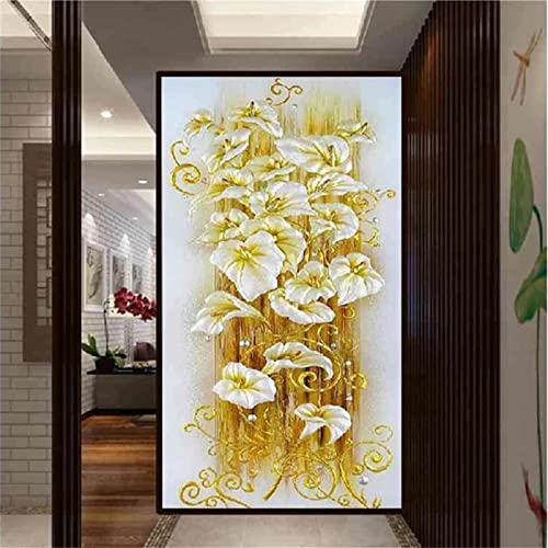 KOUBE DIY 5D Diamant Malerei Kit Gold-Lilien-Blume 30x80cm/12x32inch Diamond Painting Full Groß Kristall Strass Stickerei Kreuzstich Arts Craft Gemälde Malen nach Zahlen für Wanddekoration von KOUBE