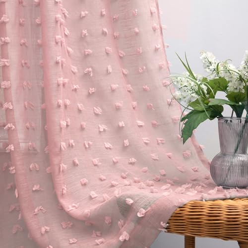 KOUFALL Blush Pink Vorhänge für Mädchenzimmer, Baby, Kinderzimmer, Mädchen, durchsichtige Boho-Pom-Pom-Pom-Vorhänge für Schlafzimmer, 2 Paneele, 160 cm Länge, Altrosa von KOUFALL