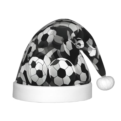 KOUUIP Schwarz-weißer Fußball-Druck, Weihnachtsmütze für Erwachsene, Weihnachtsmannmützen für Weihnachten, Neujahr, Partyzubehör von KOUUIP