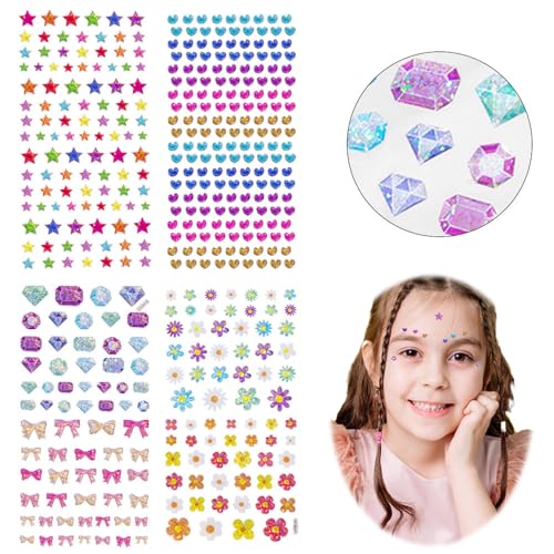 KOZOY Glitzer Aufkleber Gradient Sticker Mädchen Kinder, 4 Stück 3D Sterne Aufkleber, Fünfzackiger Stern Runden Liebe Obst Sticker Glänzend Belohnung Sticker für Basteln Etiketten (4) von KOZOY