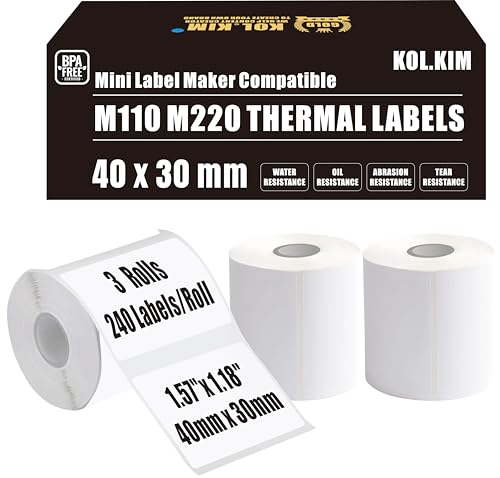 M220 Etiketten M110 Thermoetiketten für Phomemo-Etiketten, Phomemolabels, Print Master M120, M220, M110, 40 x 30 mm, für Supvan Etikettenmacher, Nachfüllband, Katosymbol T50M Pro Etiketten, 40 x 30 mm von KOl.KIM