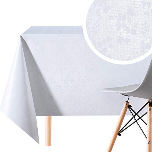 KP HOME Abwischbare PVC Tischdecke Rechteckig 250 x 140 cm, Wasserdichtes Wachstuch, Esstischdecke, Pflegeleicht, Langlebig und Wiederverwendbar, Ideal für den Außenbereich, Elegante Einfarbige Weiße von KP HOME