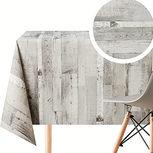 KP HOME Grau Holzoptik PVC Tischdecke Abwischbare Tischdecke Wachstuch Eckig 140x140cm 55x55 Zoll - Wasserdichte Tischdecke Abwischbar Kunststoff Tischabdeckung Holzoptik Rustikale Plank Küche von KP HOME