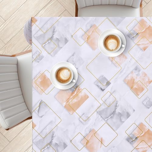 KP HOME Graue PVC Tischdecke Abwischbar Mit Luxuriösem Marmor-Muster – Quadratische Wachstischdecke 140x140cm, Wasserdichte Kunststoff Vinyl Wachstuch Mit Modernem Geometrischen Golddekor, Für Draußen KP HOME Graue PVC Tischdecke Abwischbar Mit Luxuriösem Marmor-Muster – Quadratische Wachstischdecke 140x140cm, Wasserdichte Kunststoff Vinyl Wachstuch Mit Modernem Geometrischen Golddekor, Für Draußen von KP HOME