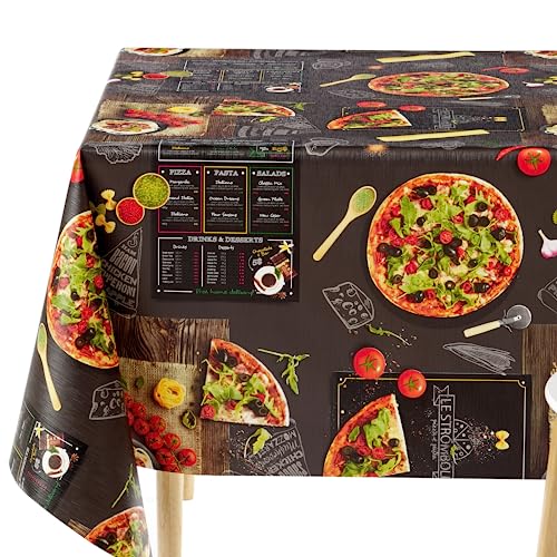 KP HOME Wasserdichte PVC-Tischdecke, rechteckig, Wachstuch, 300 x 140 cm, für Pizza-Liebhaber, Restaurant, Kunststoff-Tischkleidung, abwischbar, Vinyl-Tischdecke, abwischbar, Dunkelschwarz von KP HOME